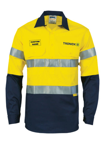DNC Hi Vis Two Tone Close Front Cotton Shirt With 3M R/Tape Long Sleeve (3849)