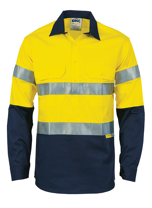 DNC Hi Vis Two Tone Close Front Cotton Shirt With 3M R/Tape Long Sleeve (3849)