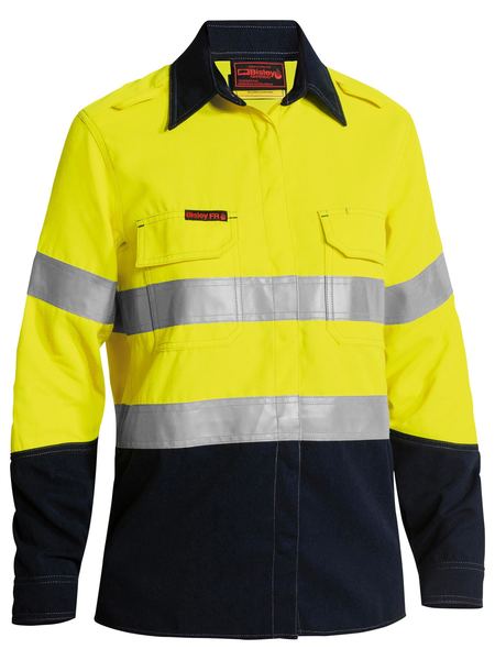 Bisley Womens Tencate Tecasafe® Plus 700 Taped Two Tone Hi Vis Fr Vented Long Sleeve Shirt (BL8082T)